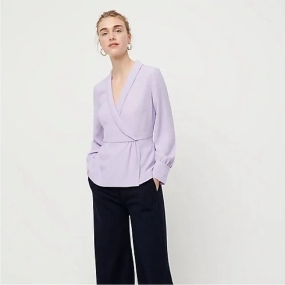 J Crew NWT Faux Wrap 365 Crepe Lavender Button Cuff Peplum Top Sz 4 Ret $89.50